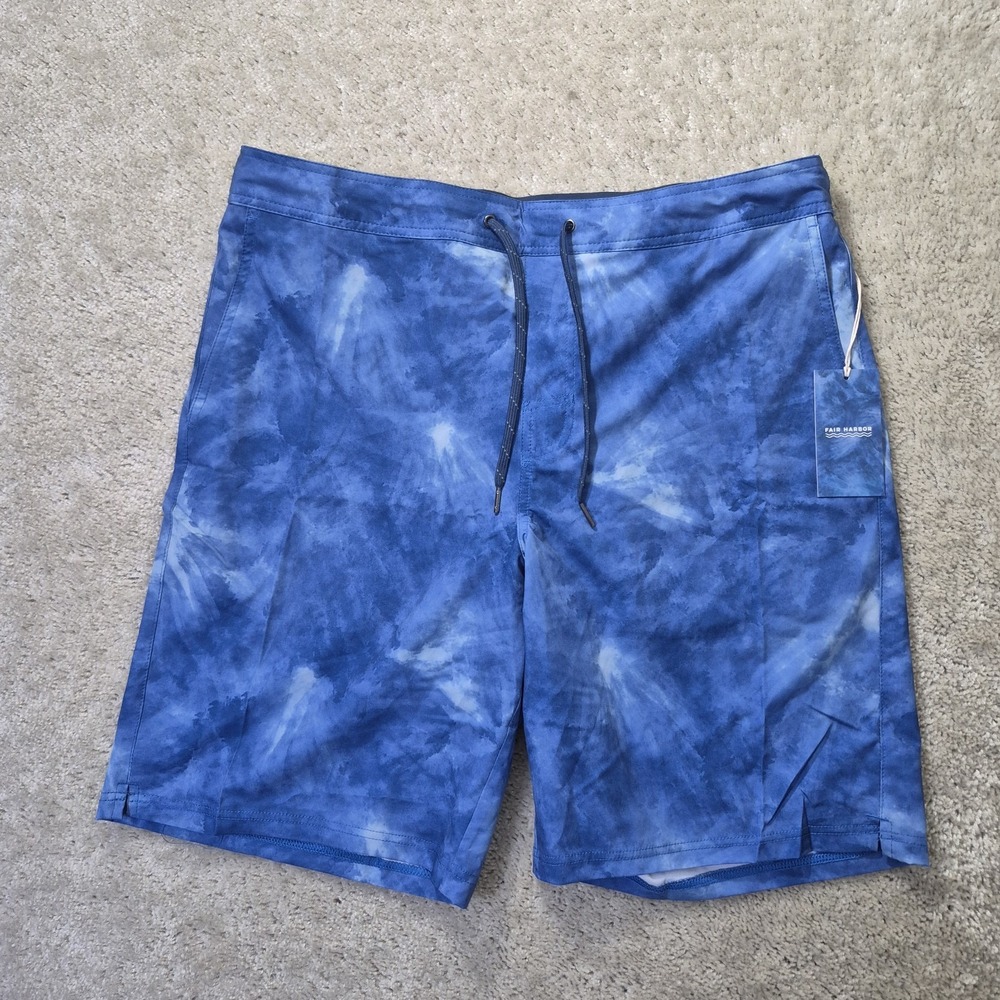 Fair Harbor Ozone Boardshorts Mens 2XL Blue Tie Dye Hybrid Swim Lined New